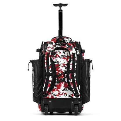 Boombah Catchers Superpack Hybrid Rolling Digital Camo Bat Bag - Multiple Colors - Wheeled & Backpack Version - color: Black/Red