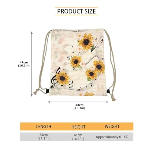 Mumeson Shoulder Backpack Durable Large Capacity Satchel Bag Printed Drawstring Bag for Women, Sunflower Musical Note - color: Sunflower Musical Note