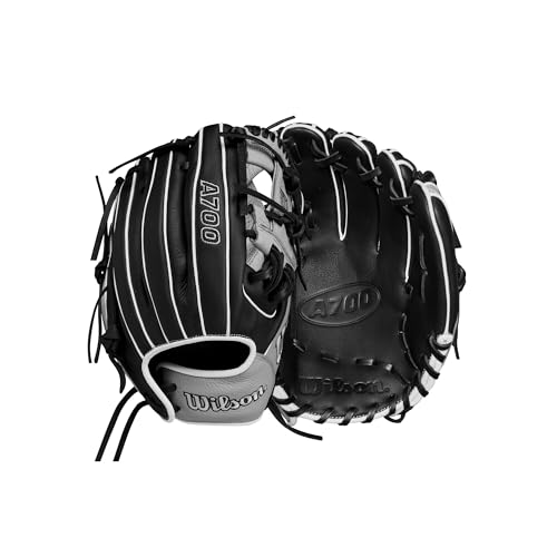 Wilson | A700 | Baseball Gloves + Mitts | Right + Left Hand Throw | Multiple Styles - color: Black/Silver/White, size: 11.5"