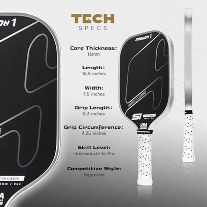 Raw Carbon Fiber Pickleball Paddles | T700 Pickleball Paddles with 16mm Polymer Honeycomb Core & Overgrips| Premium Pickle Ball Racket Enhanced Control & Spin & Power| USAPA Approved