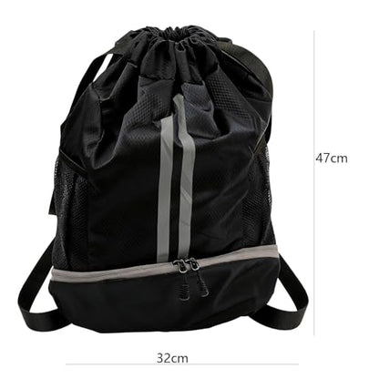 Outdoor Men Football Basketball Bag Gym Swimming Drawstring Bags Women Waterproof Oxford Backpack (Black) - color: Black