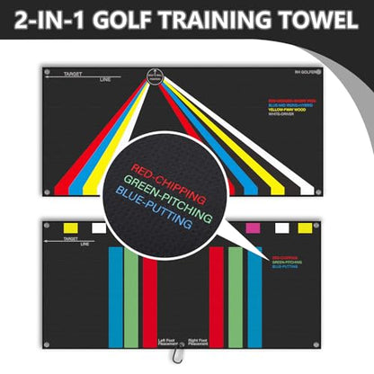 2 Pcs 31.9 x 15 Golf Towel Training Aid Portable Golf Trainer Alignment Towel for for Beginner Golfers Ball Position Putting Chipping Range Practice Build Consistency in Setup