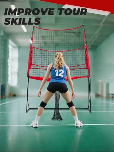 Volleyball Training Practice Net Station, 8 x 11 FT Volleyball Training Equipment for Serving Setting Spiking, Adjustable Practice Net for Indoor and Outdoor Use