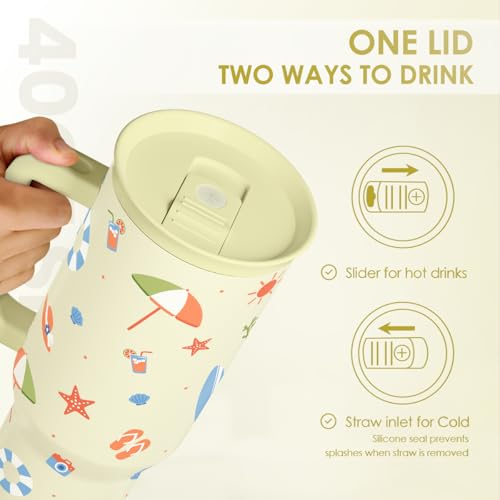 SANDJEST Beach 40oz Tumbler with Handle and Straw, Insulated Stainless Steel Travel Coffee Mug for Women Girls Beach Lovers, Gift Idea for Birthday Christmas Mothers Day Summer Vacation (Color) - color: Beach Lover 1