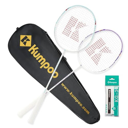 Badminton Racket Set of 2, Carbon Shaft Aluminum Frame Badminton Rackets for Outdoor Backyards Games, Badminton Racquets Set with 2 Overgrips and 1 Bag