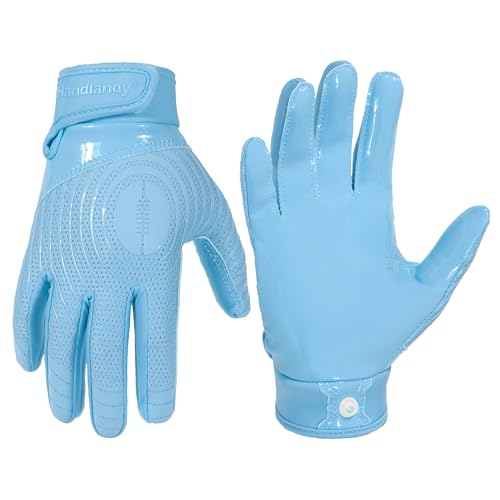 HANDLANDY Youth Football Gloves, Kids Sticky Receiver Gloves,Super Grip Football Glove Best Gift for Boys,Girls - color: Light Blue, size: X-Small-Youth