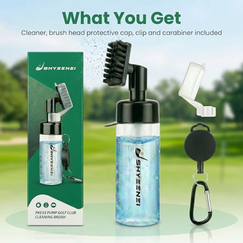 Golf Club Cleaner with Water Brush – Push-Activated Groove Tool, Transparent Reservoir, Portable with Retractable Clip for Golf Bag