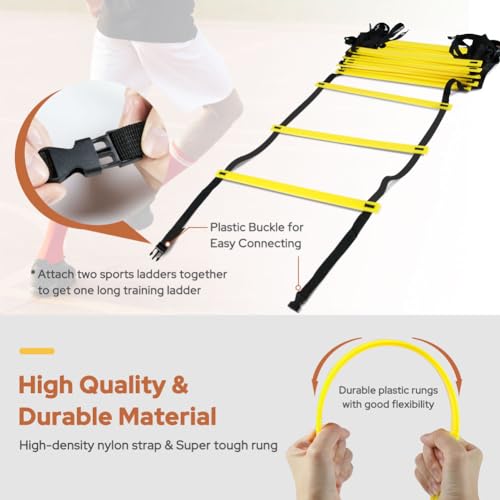 GHB Pro Agility Ladder 2 Pack Agility Training Ladder Speed 12 Rung 20ft with Carrying Bag (Yellow and Orange)