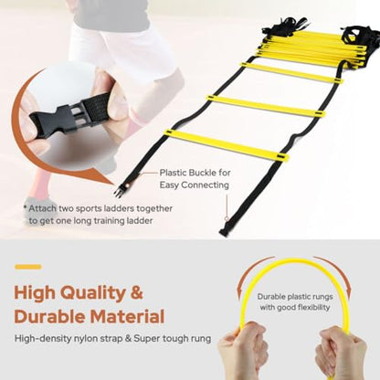 GHB Agility Ladder 1 Pack and 7 Inch 12 Pack Soccer Cones 2 Carrying Bag