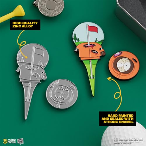 South Park Dead Kenny Golf Divot Tool and Ball Marker – Magnetic Collectible Golf Gift Set with Hat Clip & Tin for Golfers