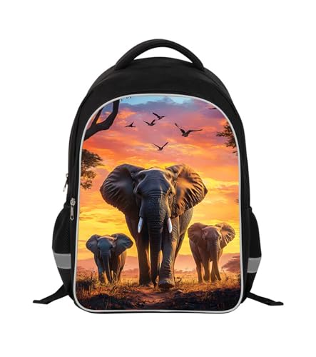 Kids School Backpack for Boys Girls, Children Teens Back Pack for Elementary Primary, Polyester Bookbag, Large Capacity Elephant School Bag, Top Handle, Idea for Unisex-child Age 6+ - color: H03-elephant Family
