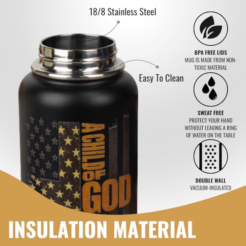 Christian Gifts for Men Insulated Stainless Steel Water Bottle 32 oz, Lion Faith Design Tumbler With Lid, Gift for Dad Husband Birthday Fathers Day, Mens Christian Gifts - color: Christian