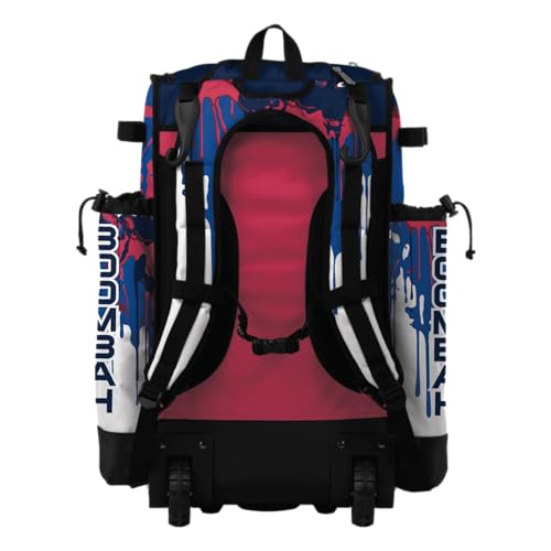 Boombah Superpack Hybrid Rolling Bat Bag - Wheeled & Backpack Version - Graffiti Drip - Multiple Color Options - color: Magenta/Azure/Navy