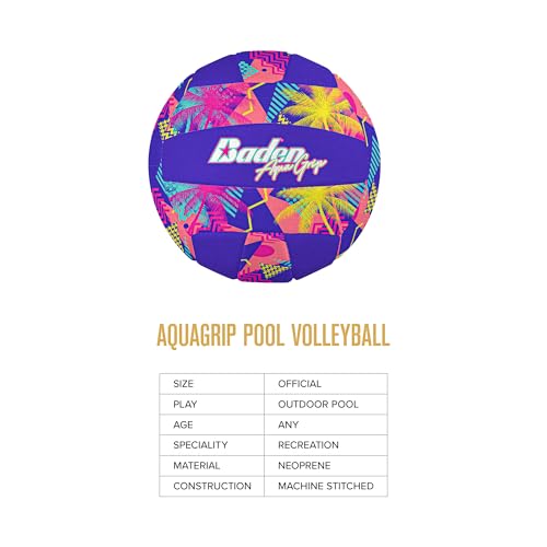 Baden Aquagrip Soft Neoprene Cover Swimming Pool Ball - color: Purple/Yellow Electric Palm, size: Official Size 5, style: Volleyball