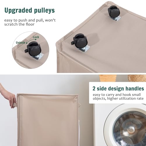 Yoga Mat Storage Racks, Home Gym Storage Rack with Wheels, Yoga Mat Holder Side 2 Mesh Pockets, Yoga Storage Basket Holds 4 Yoga Mats, 2 Foam Rollers, 6 Resistance Bands - color: Khaki