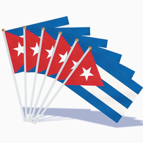 AhfuLife 15pcs Cuba Hand Held Flags, 5.5 X 8.2 Inch Cuban Flags on Stick, Small Flag with 11.8 Inch Poles for National Day Independence Day Garden Street Home Party Football Patriotic Decor - color: Cuba, size: 5×8 Inch-15 Pcs