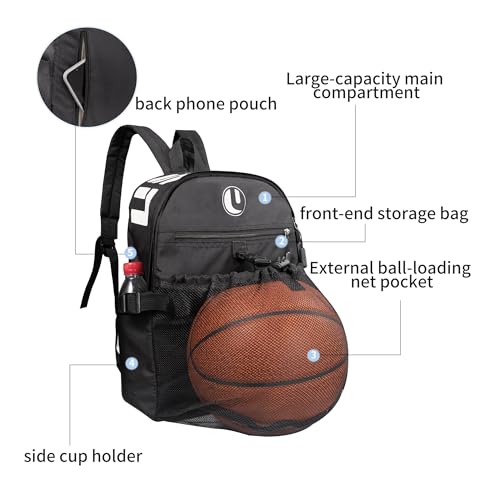 Basketball Backpack with Separate Ball Compartment & Shoe Storage - Durable Sports Bag for Kids & Youth, Water-Resistant Gym Bag for Soccer, Volleyball, and Basketball Gear Training