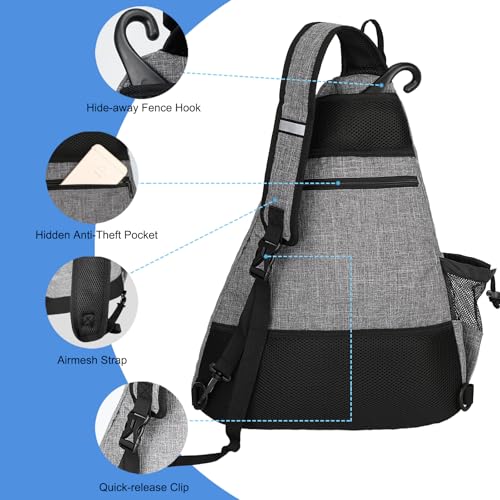 WOLT Pickleball Bag,Crossbody Sling Bags for Women Men,Pickleball Backpack with Fence Hook for Tennis, Racketball - color: Grey