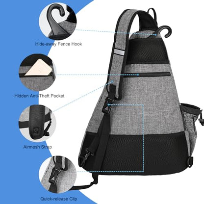 WOLT Pickleball Bag,Crossbody Sling Bags for Women Men,Pickleball Backpack with Fence Hook for Tennis, Racketball - color: Grey