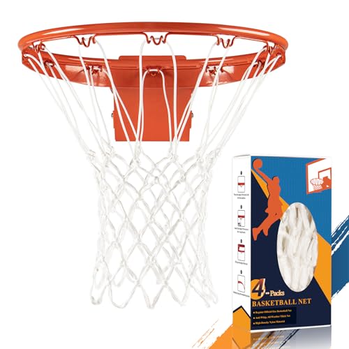 Professional Basketball Net Replacement, Heavy Duty Nylon 12 Loops, All Weather Anti-Whip Basketball Hoop Net Fits Standard Indoor Outdoor Rims, Gift Box Packaging (Net Only) - color: White, size: 4 PCS