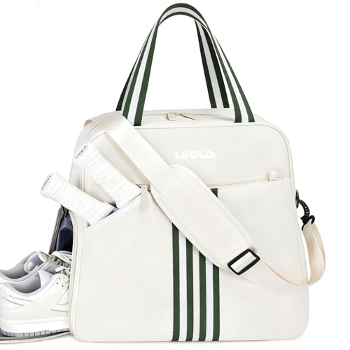 Pickleball Bag Pickle Ball Backpack for Women,Pickleball Accessory Tote Sport Equipment Bag Machine Washable with Shoe Compartment,Wet Pocket,Adjustable Shoulder Strap Fence Hook,Great Gift 30L-White - color: White