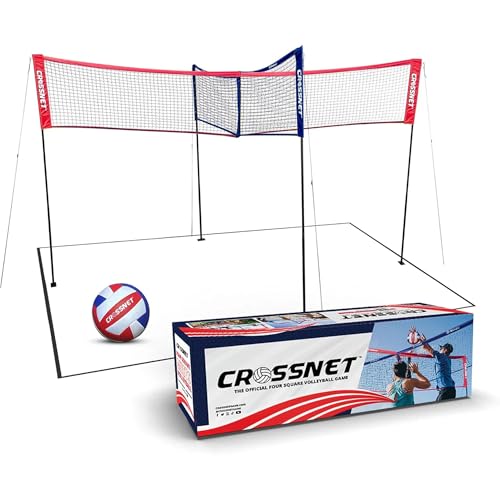 Vivere CROSSNET Quick Assemble 4 Square Volleyball Game Set for Adults and Kids with Volleyball Net, Backpack and Ball for Outdoor Games - color: USA