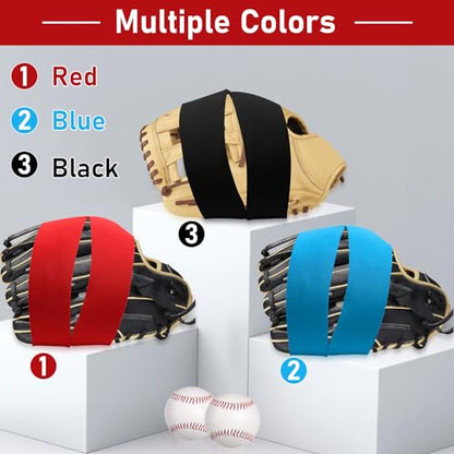 Baseball Glove Break in Kit, One-Piece Solid Wooden Baseball Glove Mallet and Three Colors Glove Wrap Straps for Baseball Glove and Softball Glove, Fit Adult Youth Kids Catcher Mitt - color: red