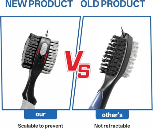 Hiker Dual-Sided Golf Club Brush, Golf Iron Cleaner Brush, Golf Club Cleaning Brush with Groove Cleaner, 24 inch Retractable Zipline Carabiner & Comfortable Rubber Grip Golf Accessories for Men