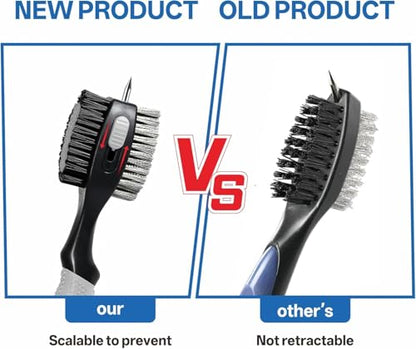 Hiker Dual-Sided Golf Club Brush, Golf Iron Cleaner Brush, Golf Club Cleaning Brush with Groove Cleaner, 24 inch Retractable Zipline Carabiner & Comfortable Rubber Grip Golf Accessories for Men