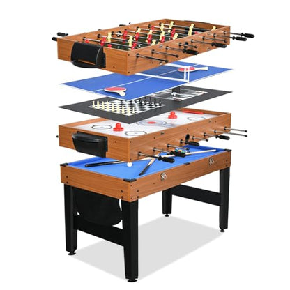 7-in-1 Multi Game Table, Full Size Combo Arcade Table Set, Combination Games Table for Family, Adults with Hockey, Pool, Foosball, Ping Pong, Shuffleboard, Chess and Backgammon