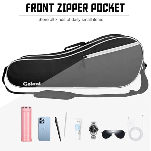 Goloni Tennis Bag for 3-4 Rackets, Water-Resistant Racket Bag with Padded Protection for Men Women Adults - color: Black