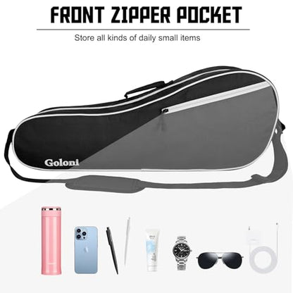 Goloni Tennis Bag for 3-4 Rackets, Water-Resistant Racket Bag with Padded Protection for Men Women Adults - color: Black