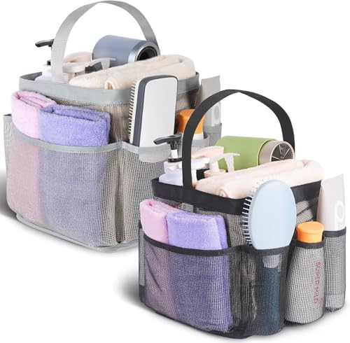 EUDELE 2 Pack Mesh Shower Caddy Portable for College Dorm Room Essentials, Shower Caddy Dorm with 8-Pocket Large Capacity,Shower Bag for Beach,Swimming,Gym All Black+All Grey - color: All Black+All Grey