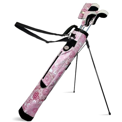 Taboo Fashion Sunday Golf Bags for Women - Lightweight Golf Range Bag with Self Flexing Stand and Shoulder Strap for Driving Range, Par 3 or Executive Course - color: Pink Mandala