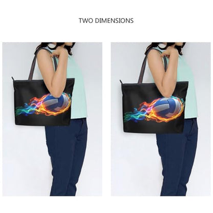 Volleyball Ball Black Tote Bag for Women Work Beach Bag Travel Bag - size: 18.5 L