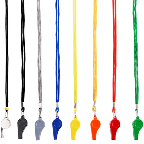 Whistle, 8PCS Sports Whistles with Lanyard, Loud Crisp Sound Whistles Bulk Ideal for Referees, Coaches, and Officials