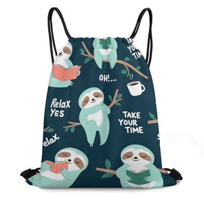 Travel Drawstring Backpack Theft Proof Cinch Sack Water Resistant Sackpack for Camping Hiking Outdoor Sports, Lazy Cute Sloths Bags - color: Picture (752)