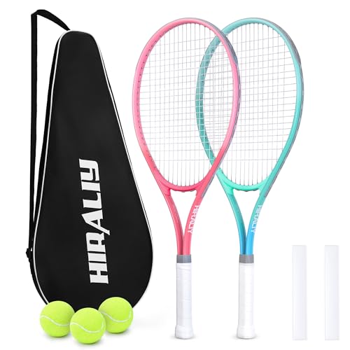 HIRALIY Tennis Rackets 2 Pack for Adults Beginners - 27 Inch Lightweight Aluminum Tennis Racquet Set with 3 Balls & Carry Bag - Vibration Dampening & Large Sweet Spot for Men Women Couples