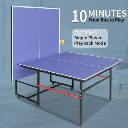 Portable Table Tennis Tables– Professional Outdoor Ping Pong Table Game, Foldable Ping Pong Game Set for Indoor/Outdoor, Ping Pong Table Top with Net, 2 Paddles and 3 Balls, Playback Mode - size: 8FT