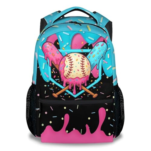 Baseball Backpack for Boys Kids - Kids Backpacks Sports School Bookbag Youth Player Gift 17" Drip Design Schoolbag for Elementary Primary - color: Pink