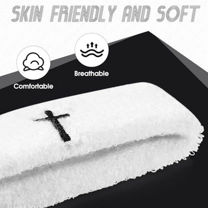 Soulchen 4 pcs Cross Bicep Bands Wrist Bands Christian Arm Sweat Wristbands Absorbent Armband for Men Women Football Baseball Players Sports Activities Supplies - color: White