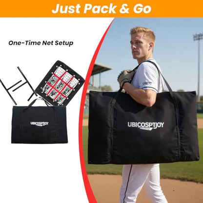 9 Hole Pitching Net with Strike Zone, Improve Baseball Softball Accuracy Training, Adjust Height to 45 Inches, Portable Set up, Indoor Outdoor Practice for Beginner and Professional