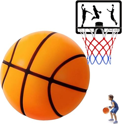 Silent Basketball with Indoor Basketball Hoop-Size 7, Soundless, New 3D Grooveed Airless Foam for Quiet Dribbling and Indoor Training - color: Orange