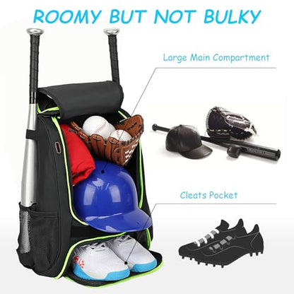 LARIPOP Youth Baseball Bag, Bat Backpack with Fence Hook & Separate Shoe Compartment, Waterproof Equipment Bag for Baseball, T-Ball & Softball