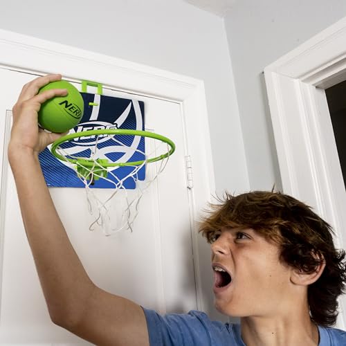 Nerf Mini Over the Door Basketball Hoop - Nerfoop Indoor Basketball Hoop for Kids - Toy Door Basketball Hoop + Mini Foam Basketball Game Set - Perfect for Bedroom Indoor Basketball - Green