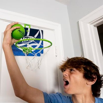 Nerf Mini Over the Door Basketball Hoop - Nerfoop Indoor Basketball Hoop for Kids - Toy Door Basketball Hoop + Mini Foam Basketball Game Set - Perfect for Bedroom Indoor Basketball - Green