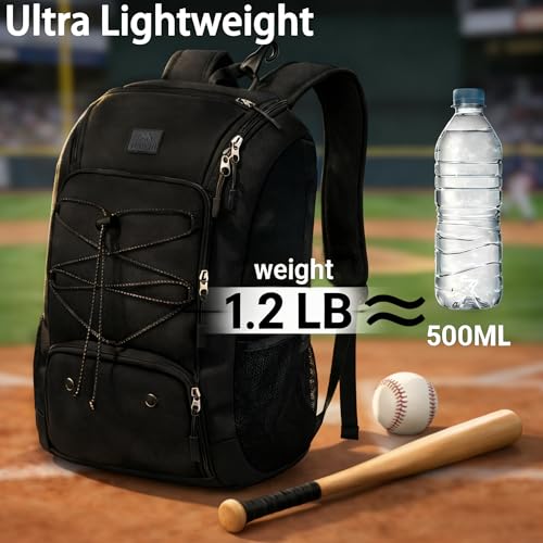 MATEIN Baseball Backpack, Softball Bat Bag with Shoes Compartment for Youth, Boys and Adult, Lightweight Baseball Bag with Fence Hook Hold TBall Bat, Batting Mitten, Helmet, Caps, Teeball Gear - color: Black, size: 29L