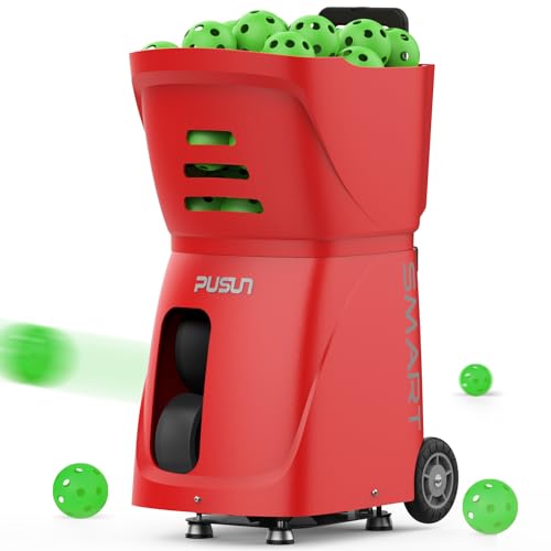 PP Smart Pickleball Machine – Automatic Pickleball Launcher with APP & Remote, 80+Ball Capacity, Adjustable Speed, Spin & Frequency, 4–6Hr Battery for Indoor & Outdoor Training - color: Red