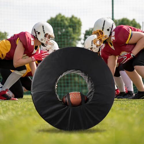 Football Tackle Wheel - Football Tackle Dummy Ring with Straps for Youth - High-Density Sponge and Waterproof PU Soccer Training Equipment for Blocking, Hitting Drills and Practice - size: 28 Inch