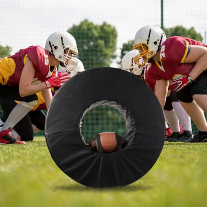 Football Tackle Wheel - Football Tackle Dummy Ring with Straps for Youth - High-Density Sponge and Waterproof PU Soccer Training Equipment for Blocking, Hitting Drills and Practice - size: 28 Inch